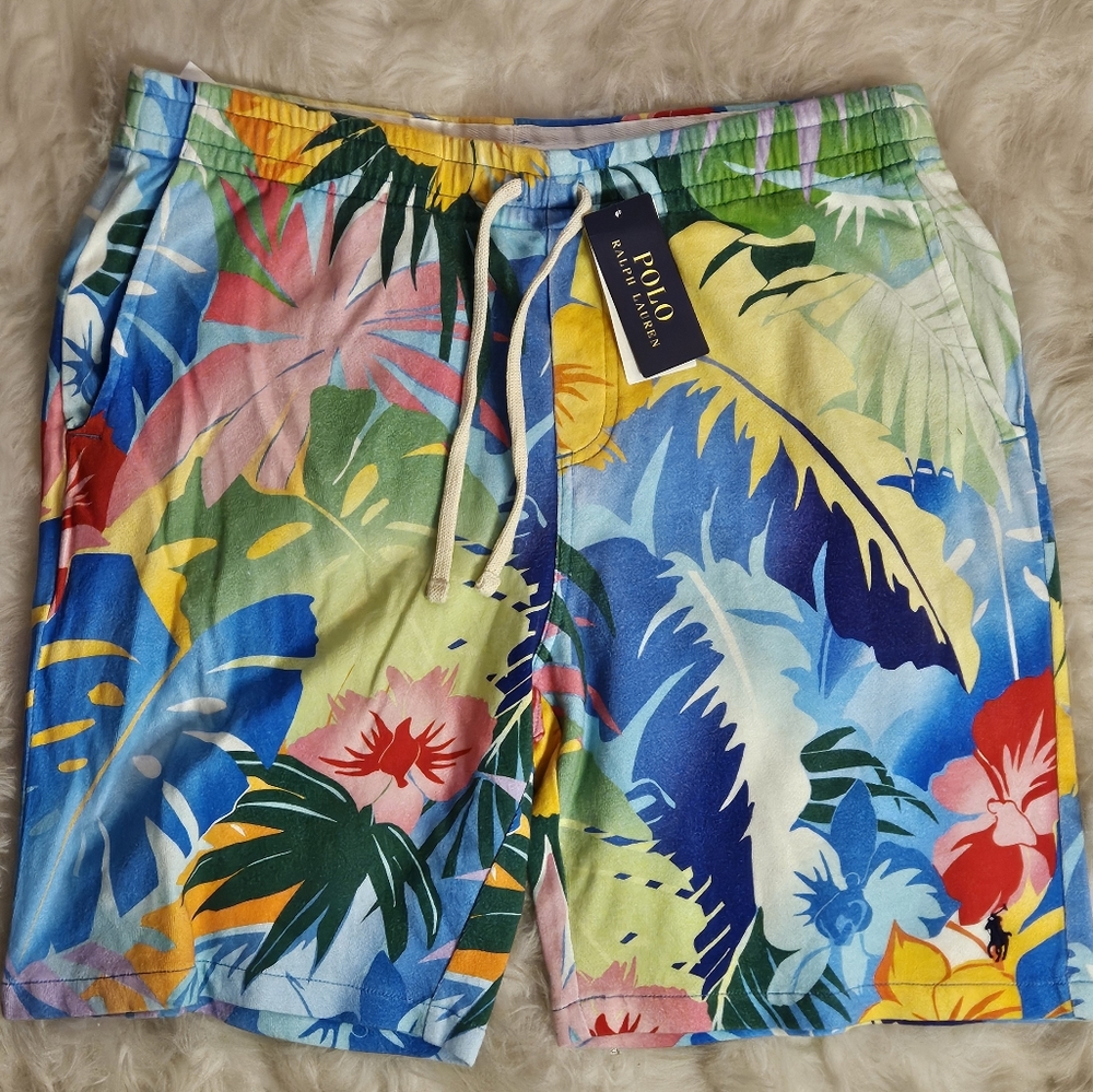 POLO TROPICAL FLORAL PRINT TERRY SHORT SZ LARGE